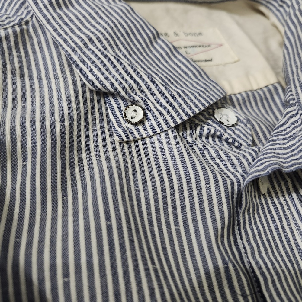 Rag & Bone Shirt Mens Large Blue Striped Long Sleeve Button Up Tailored Workwear - Picture 9 of 12